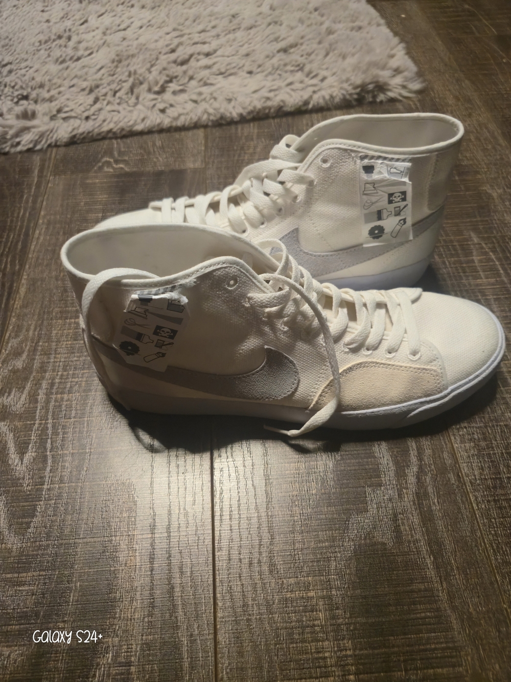 Nike Mens White High-Top Canvas Sneakers with Light Gray Swoosh